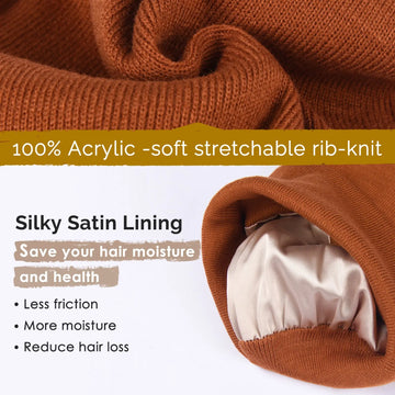 Butter Satin Lined Knit Skull Beanie - Orange