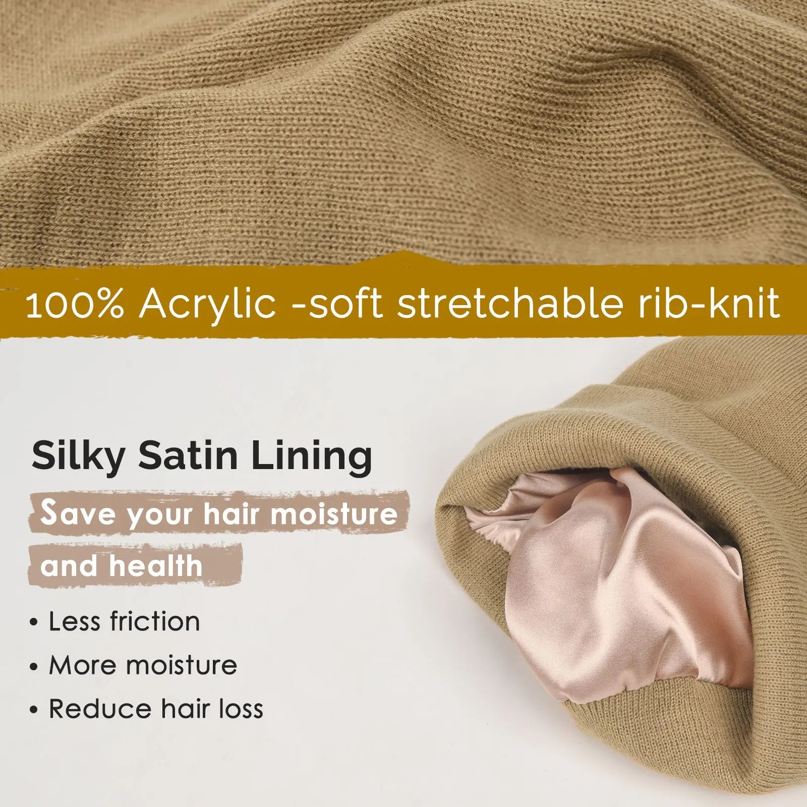 Satin Lined Winter Beanie Hat| Khaki Khaki YANIBEST