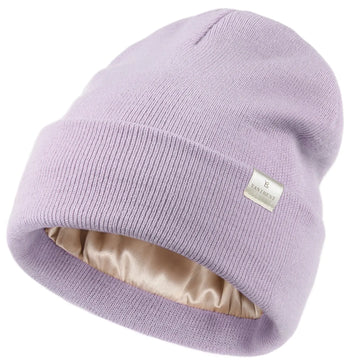 Butter Satin Lined Knit Skull Beanie - Lavender Purple