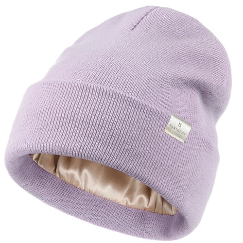 Satin Lined Winter Beanie Hat| Lavender Purple YANIBEST