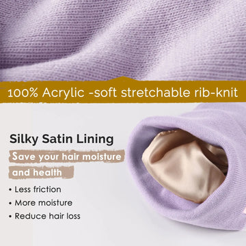 Butter Satin Lined Knit Skull Beanie - Lavender Purple