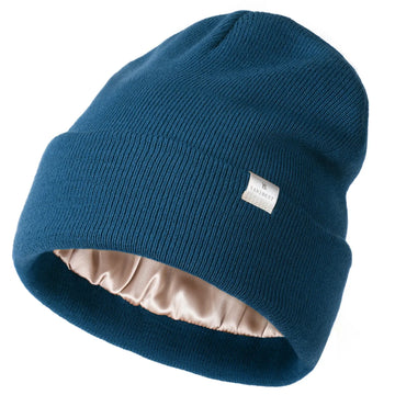 Butter Satin Lined Knit Skull Beanie - Steel Blue