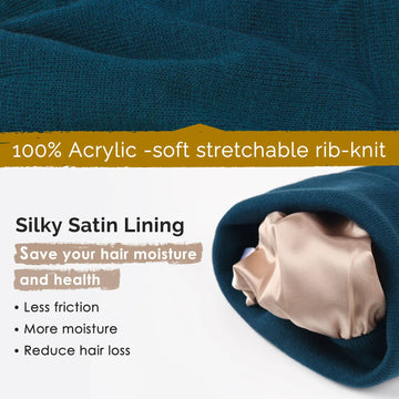 Butter Satin Lined Knit Skull Beanie - Steel Blue