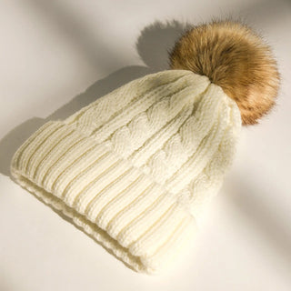 Satin Lined Winter Pom Beanie| Cream White YANIBEST