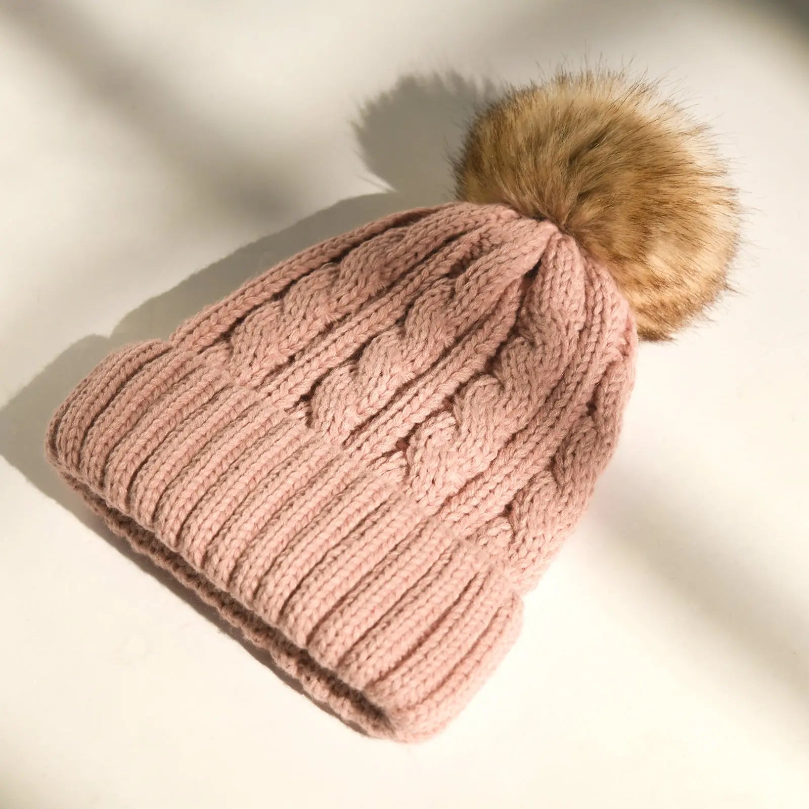 Satin Lined Winter Pom Beanie| Rose Pink YANIBEST