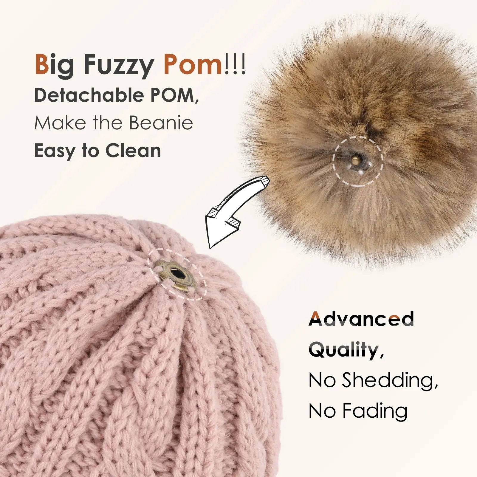 Satin Lined Winter Pom Beanie| Rose Pink YANIBEST