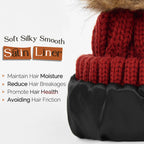 Satin Lined Winter Pom Beanie| Wine Red YANIBEST
