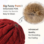 Satin Lined Winter Pom Beanie| Wine Red YANIBEST