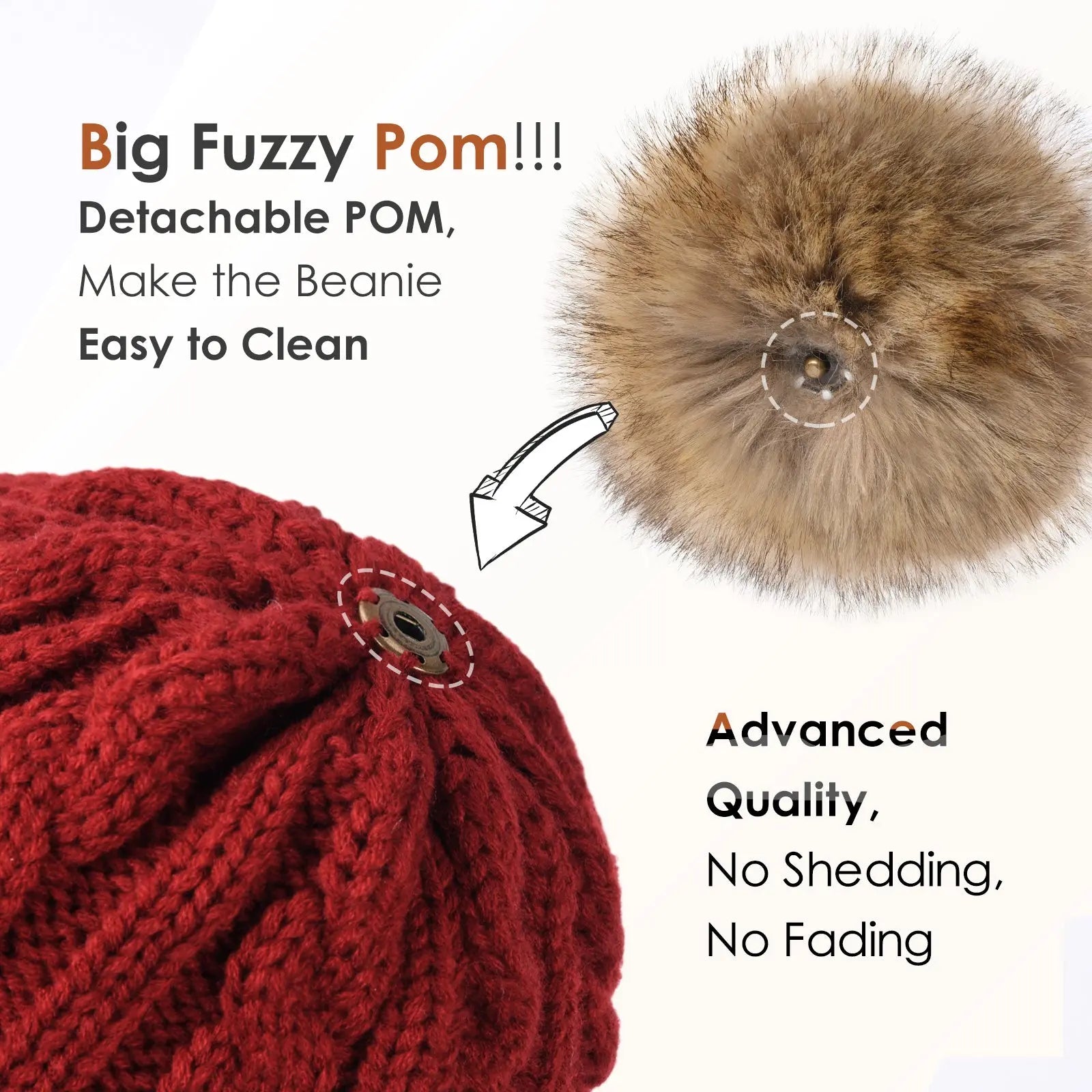 Satin Lined Winter Pom Beanie| Wine Red YANIBEST