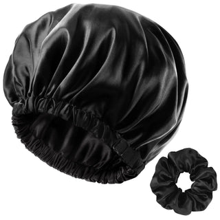 YANIBEST Reversible Satin Bonnet with Scrunchie Sleepwear| Black Black YANIBEST