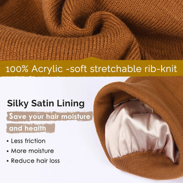 Butter Satin Lined Knit Skull Beanie - Carol Beige